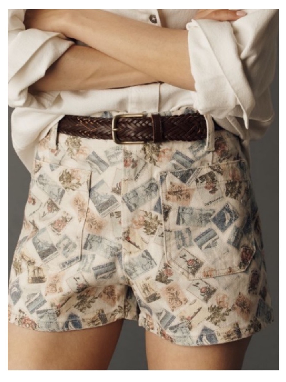 NWT MAEVE at ANTHROPOLOGIE Colette High-Rise Shorts in Neutral Patchwork Sz 26